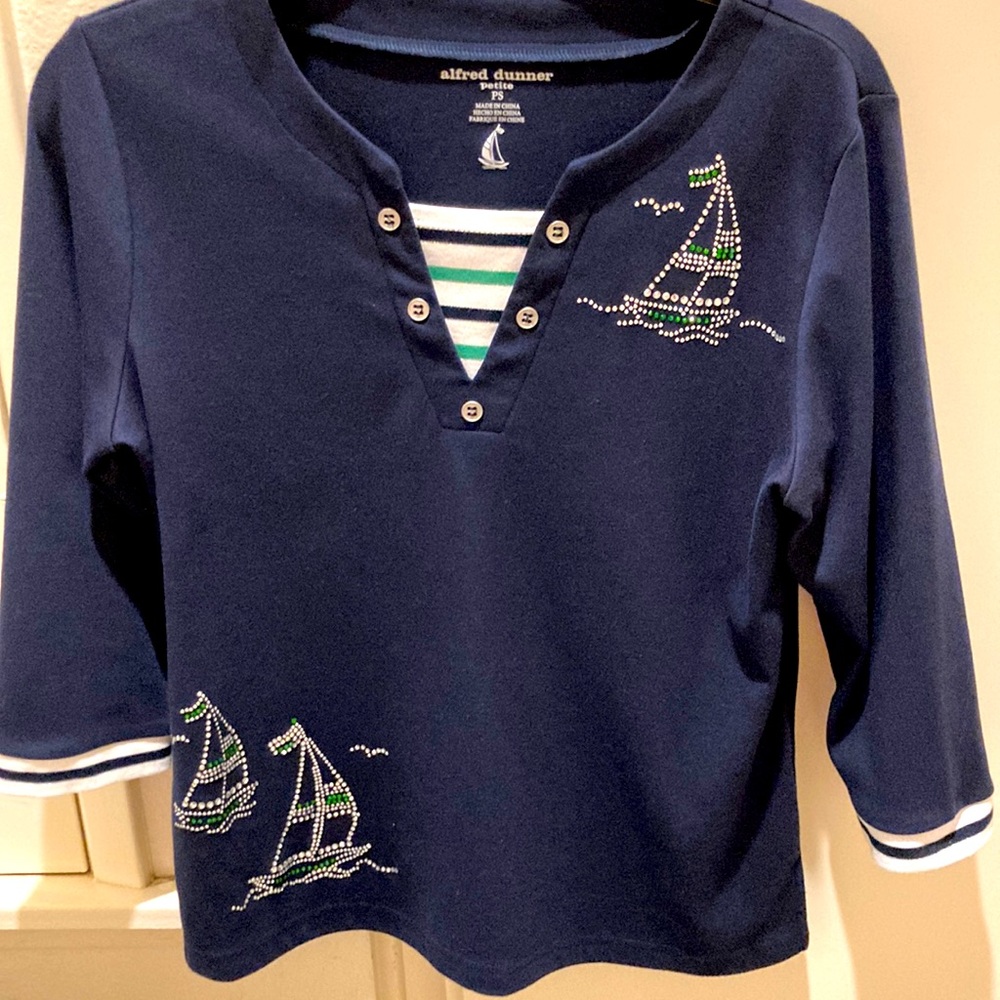 Alfred Dunner navy nautical top-PRICE DROP